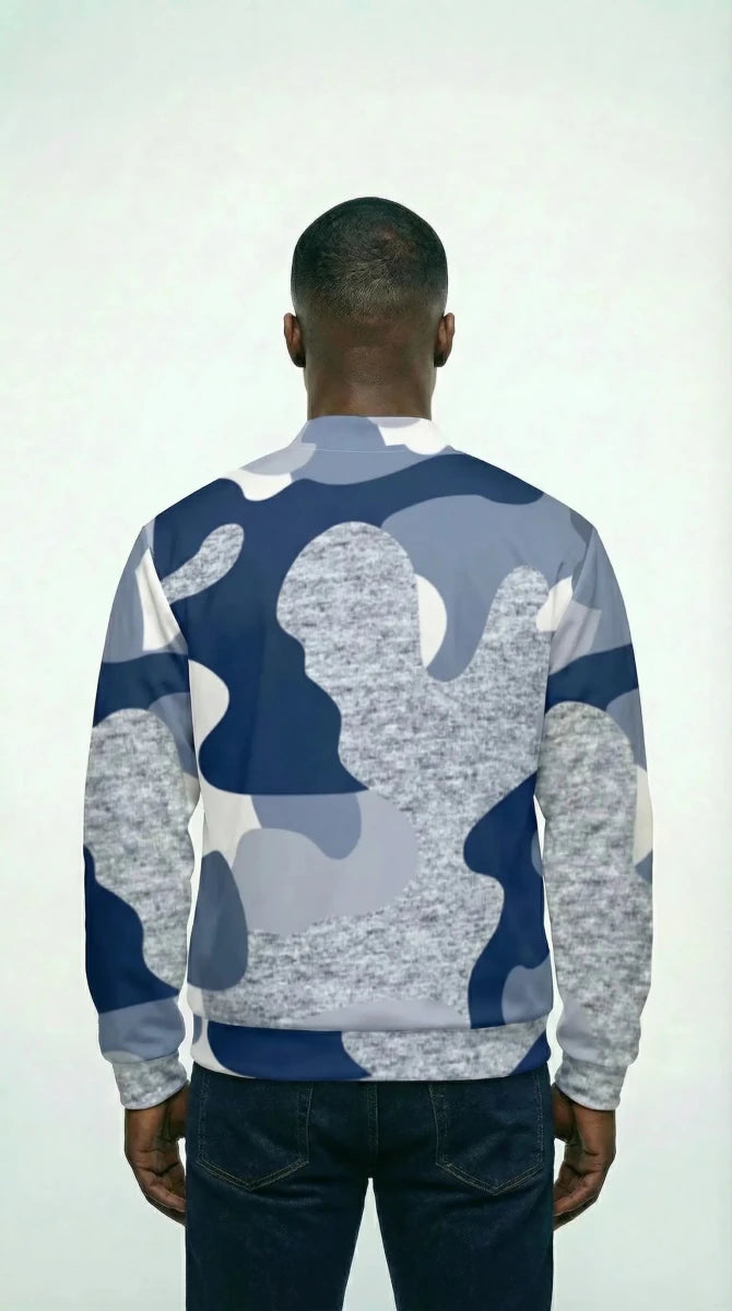 Blue Camo Zip Up Sweater - JaneAustins