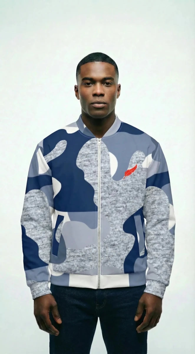 Blue Camo Zip Up Sweater - JaneAustins