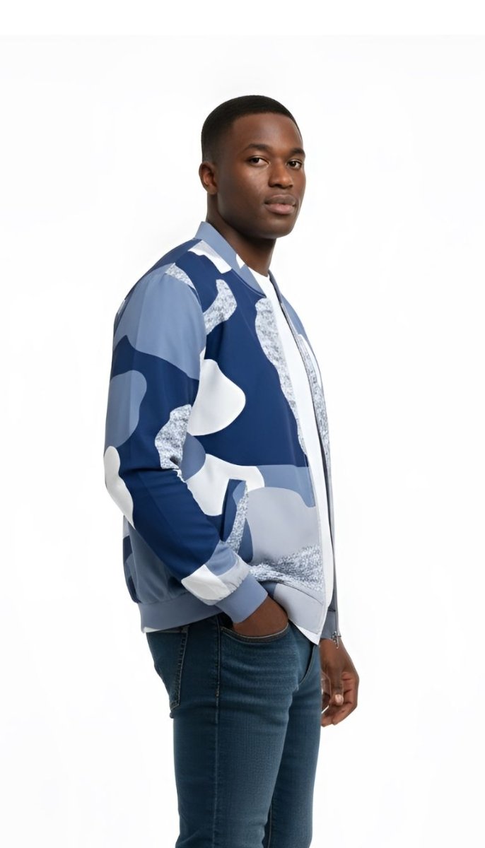 Blue Camo Zip Up Sweater - JaneAustins